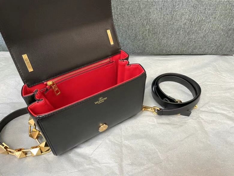 Valentino XW2B0J96 Stud Sign Grainy Calfskin Shoulder Bag Black