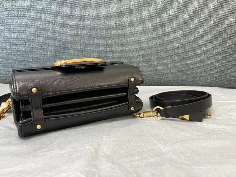Valentino XW2B0J96 Stud Sign Grainy Calfskin Shoulder Bag Black