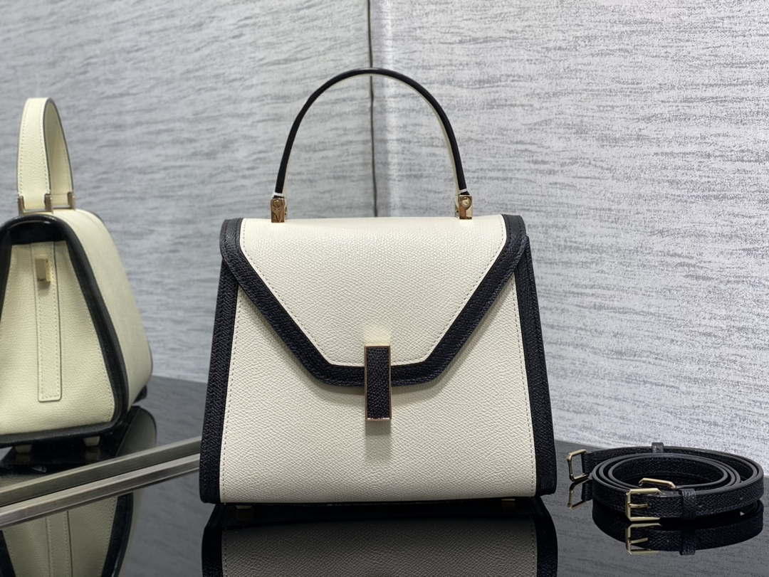 Valextra Iside Top Handle Mini Bag WBES0036028 White& Black - Default Title - View 1