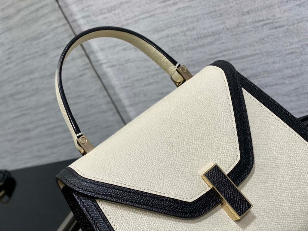 Valextra Iside Top Handle Mini Bag WBES0036028 White& Black
