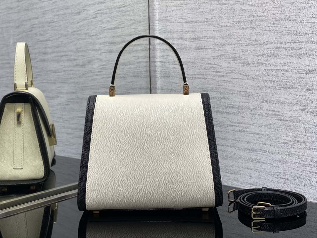 Valextra Iside Top Handle Mini Bag WBES0036028 White& Black