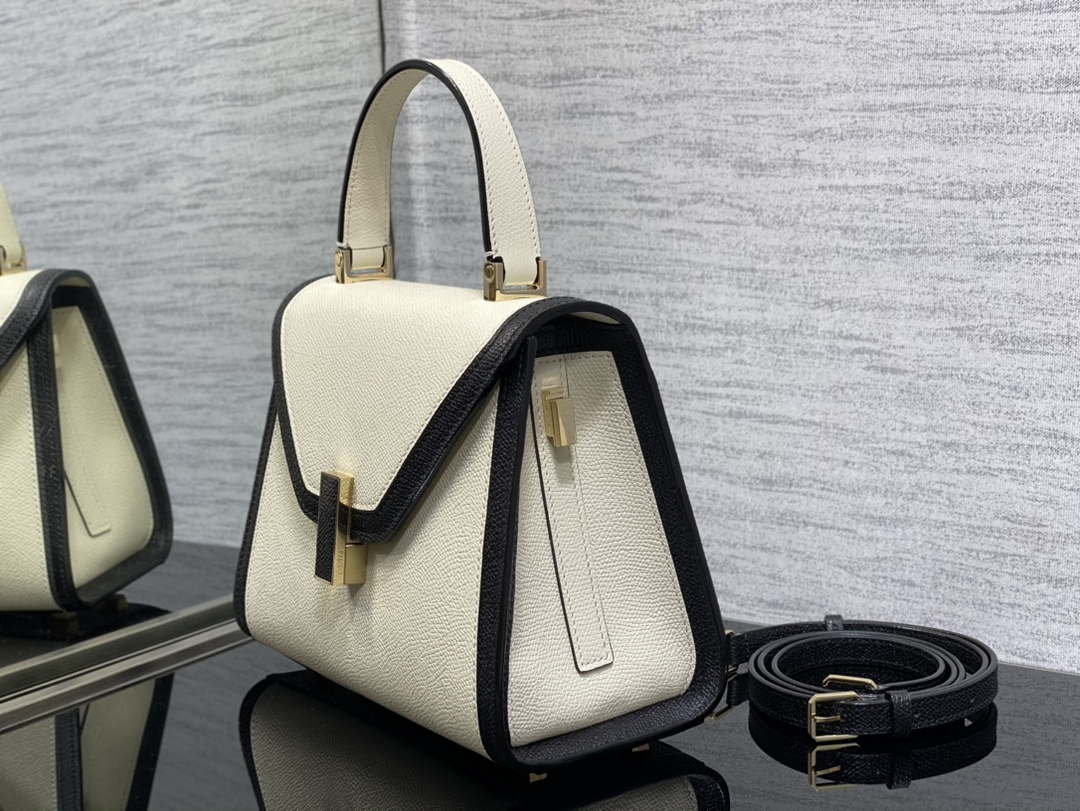 Valextra Iside Top Handle Mini Bag WBES0036028 White& Black
