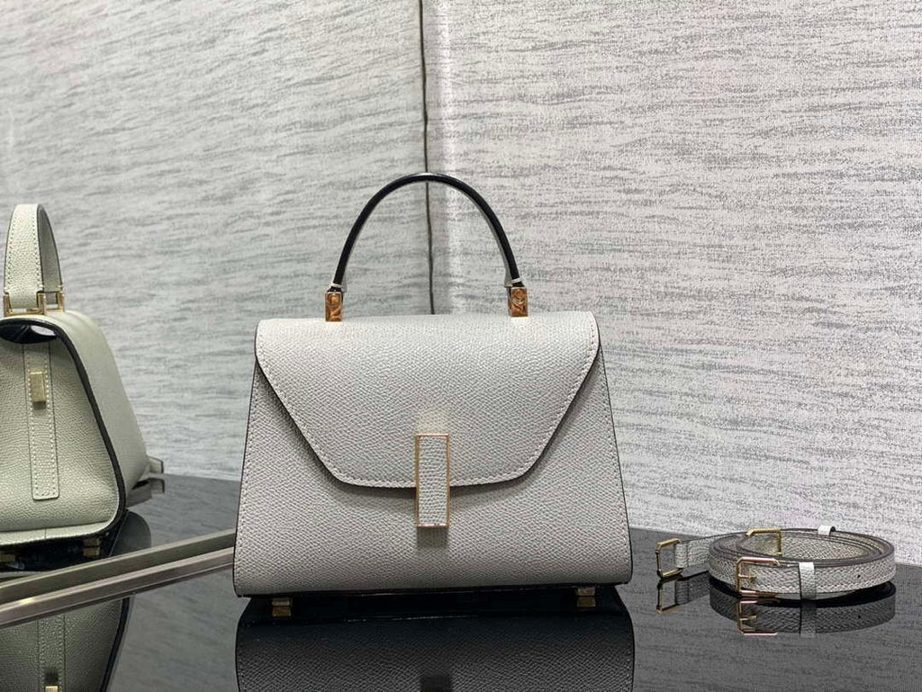 Valextra WBES0036028 Iside Top Handle micro Bag Light Gray