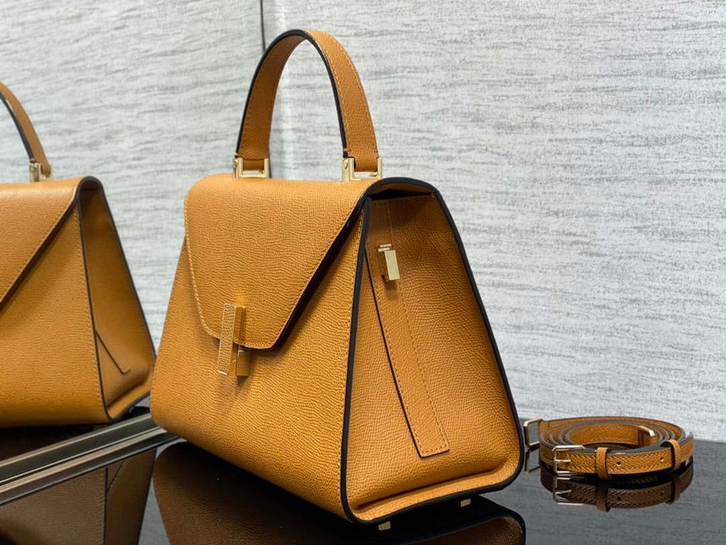 Valextra WBES0056028 Iside Top Handle Medium Bag Tan