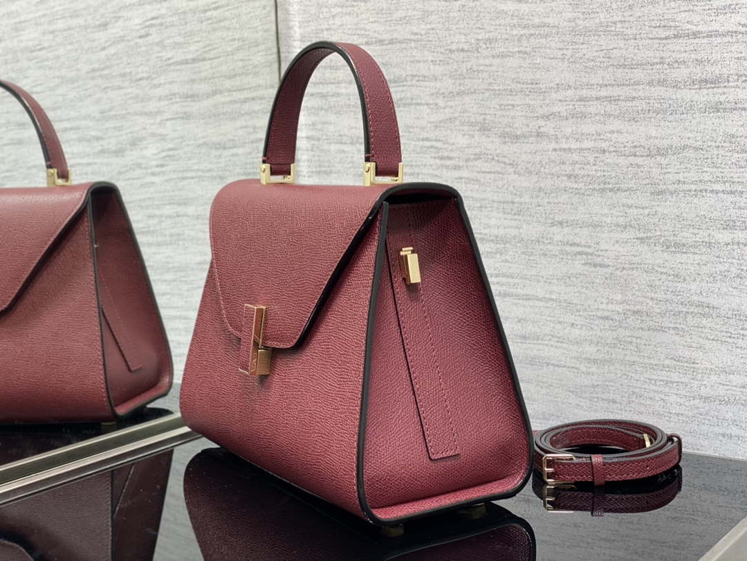 Valextra WBES0056028 Iside Top Handle Medium Bag Wine Red