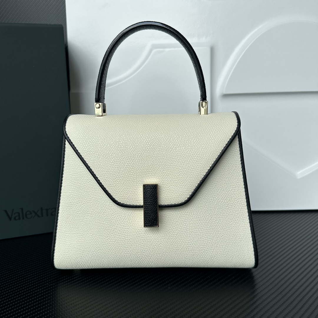 Valextra Iside Top Handle Mini Bag WBES0036028 White and Black