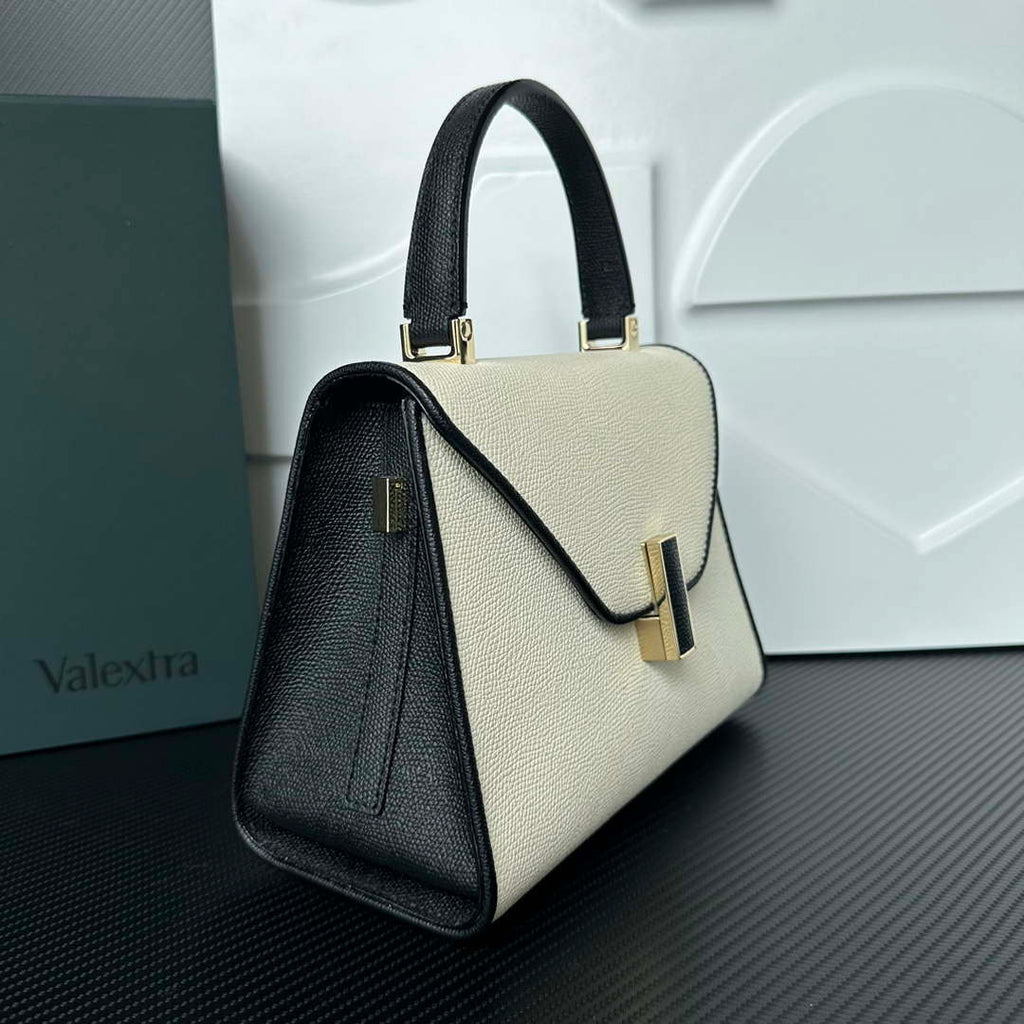 Valextra Iside Top Handle Mini Bag WBES0036028 White and Black