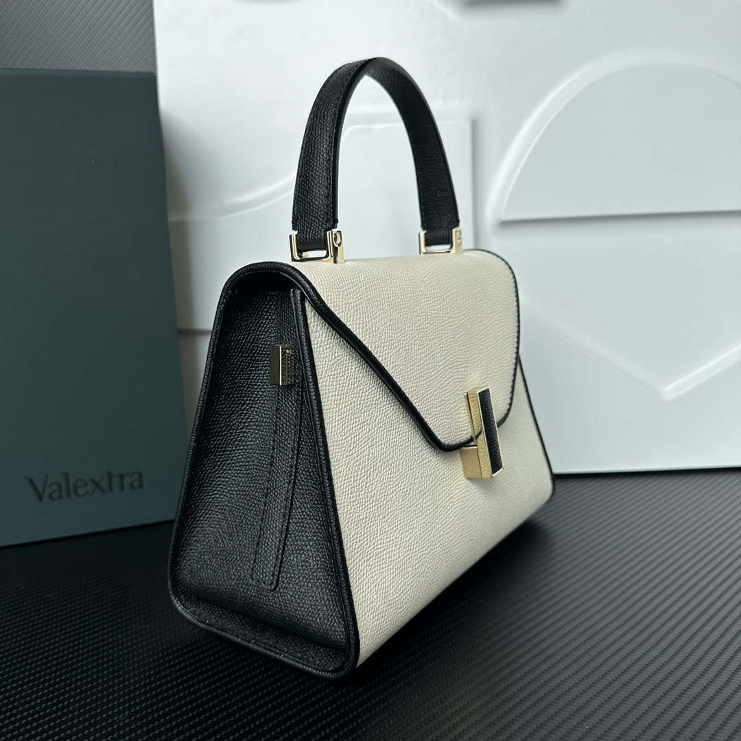 Valextra Iside Top Handle Mini Bag WBES0036028 White and Black