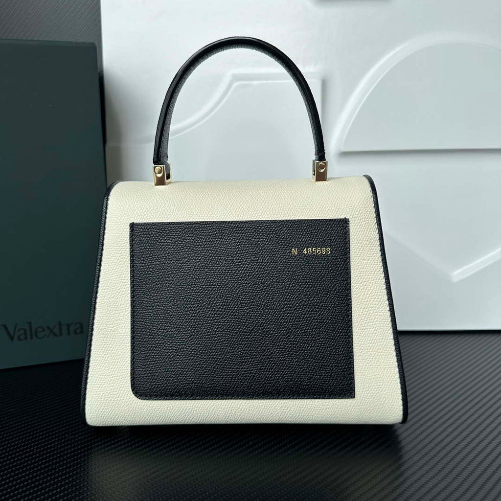 Valextra Iside Top Handle Mini Bag WBES0036028 White and Black