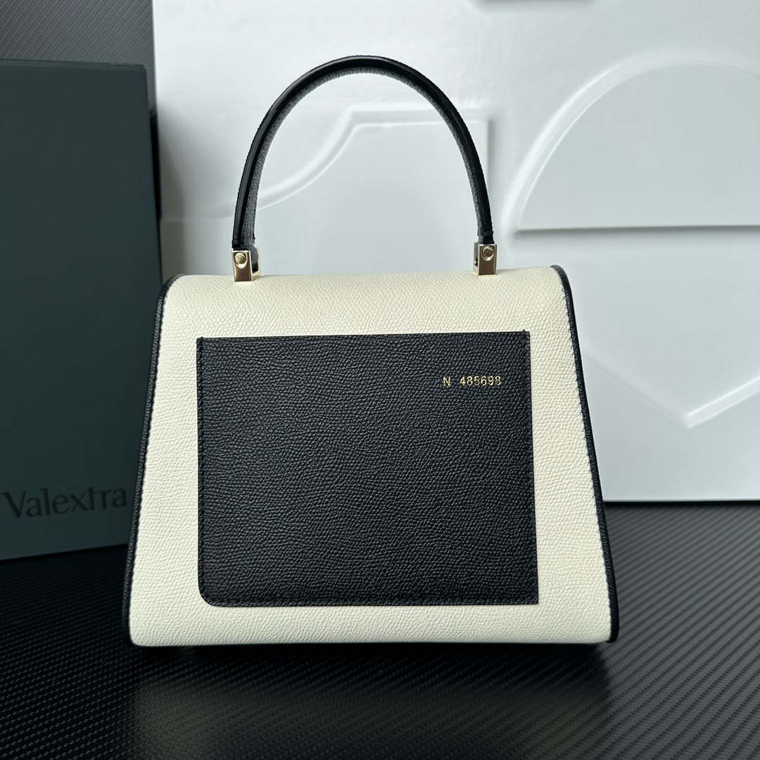 Valextra Iside Top Handle Mini Bag WBES0036028 White and Black