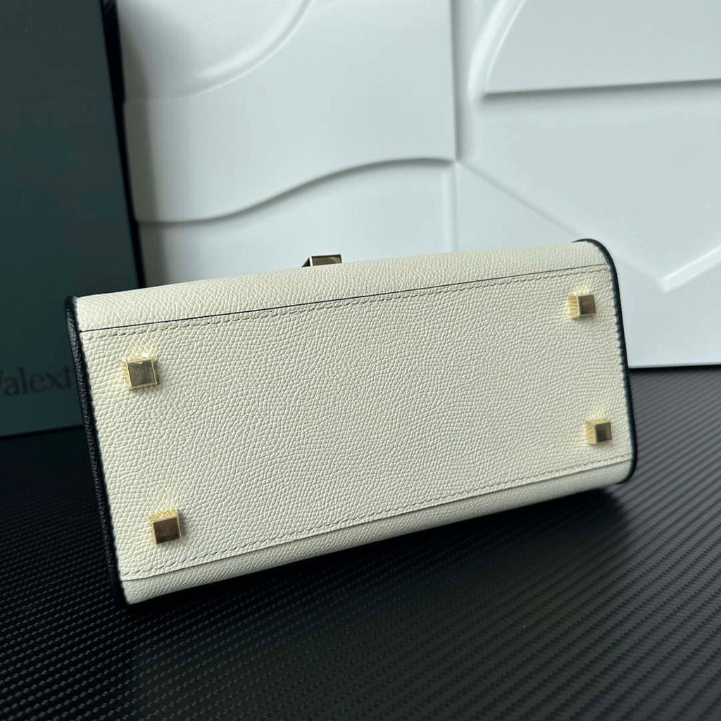 Valextra Iside Top Handle Mini Bag WBES0036028 White and Black