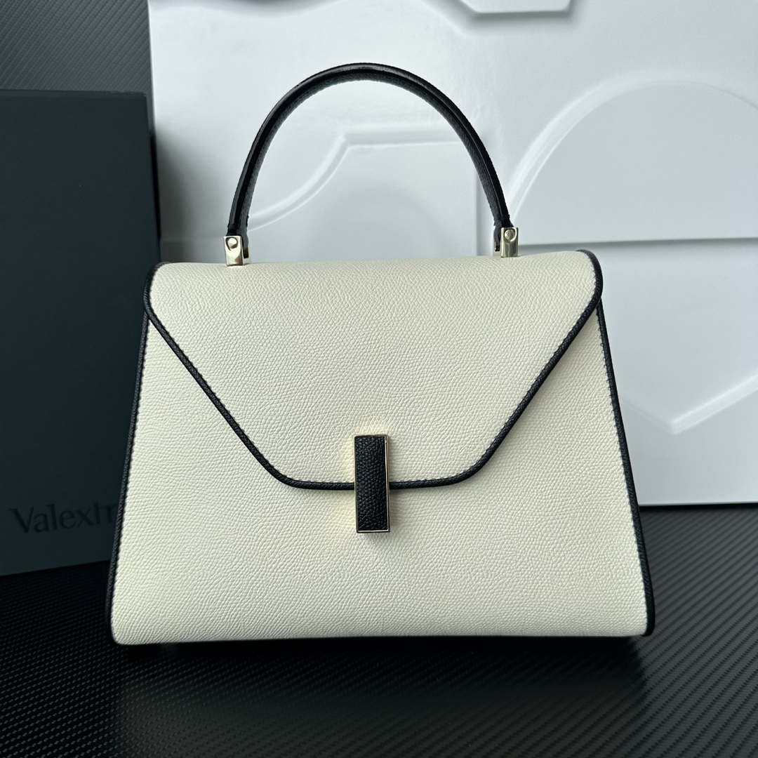 Valextra WBES0056028 Iside Top Handle Medium Bag White and Black