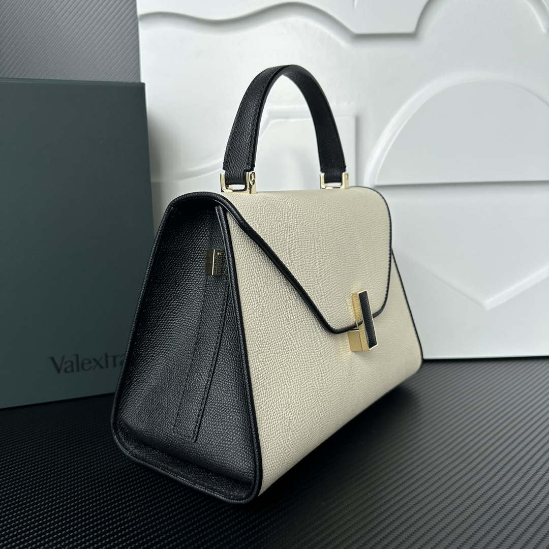 Valextra WBES0056028 Iside Top Handle Medium Bag White and Black