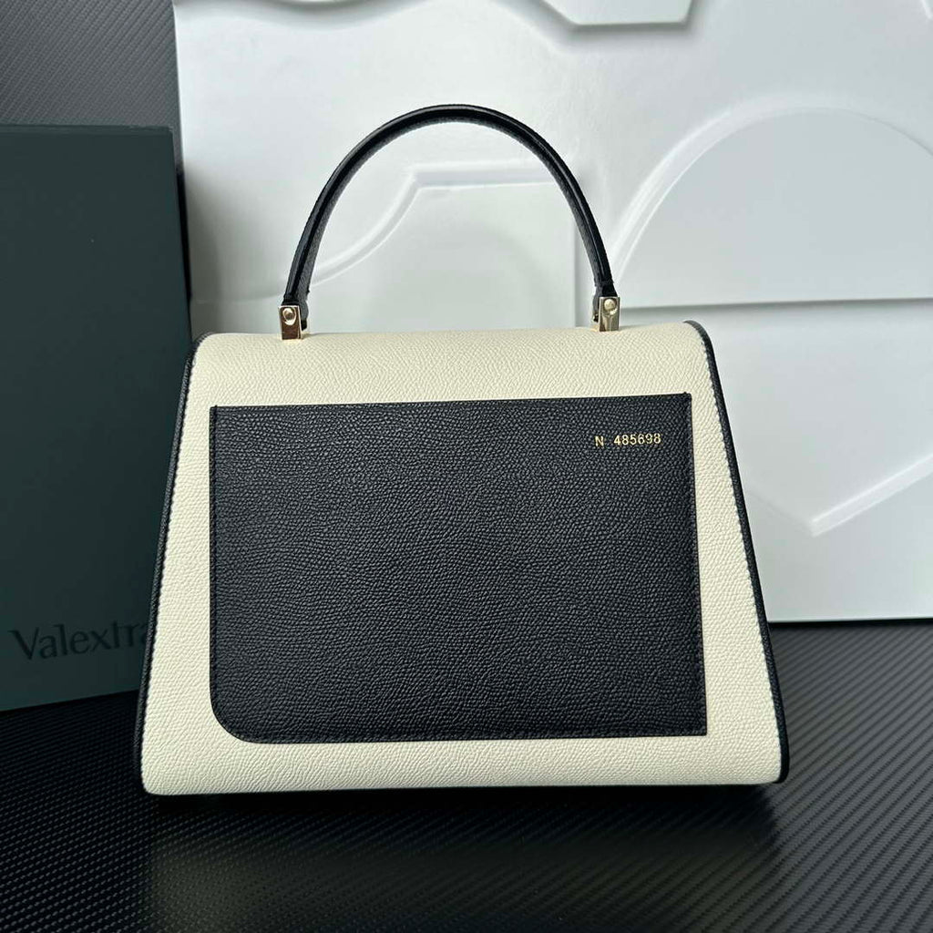 Valextra WBES0056028 Iside Top Handle Medium Bag White and Black