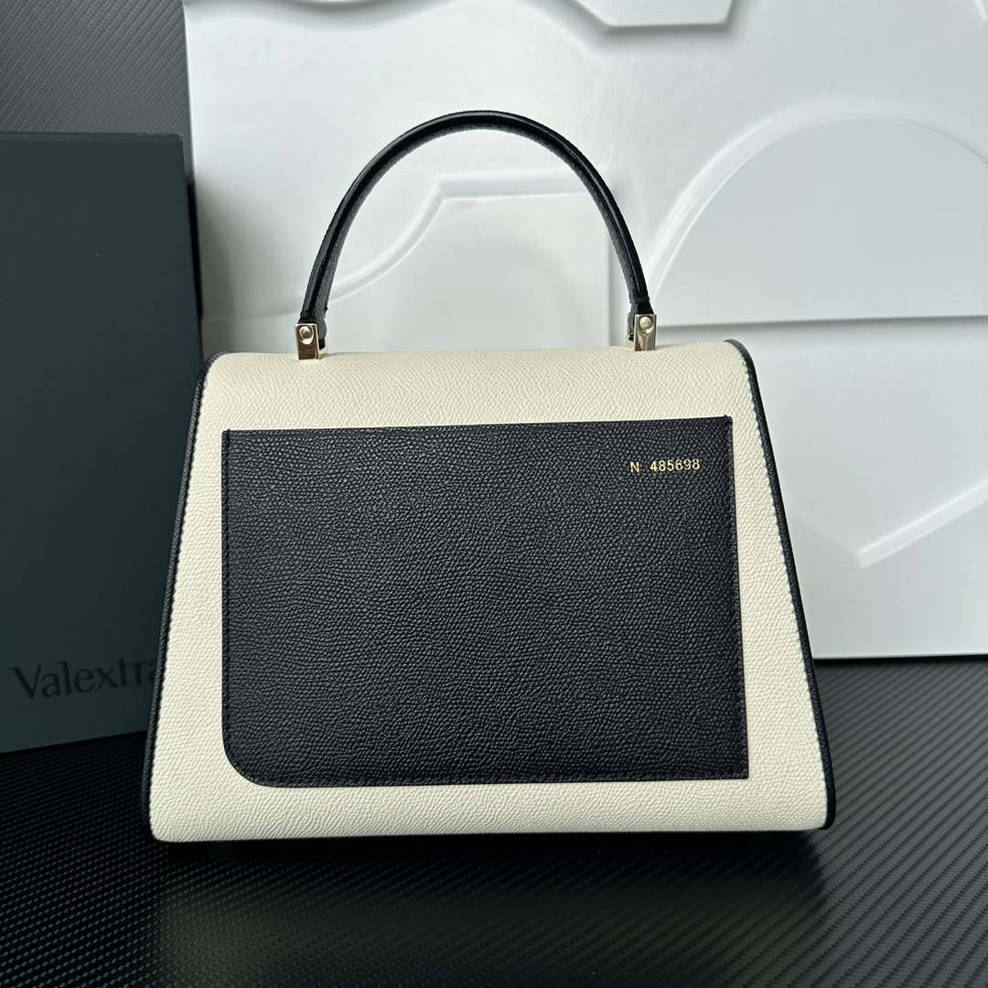 Valextra WBES0056028 Iside Top Handle Medium Bag White and Black
