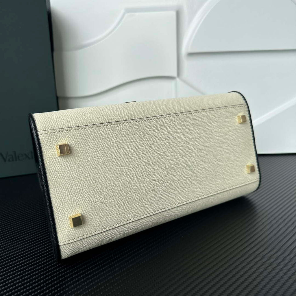 Valextra WBES0056028 Iside Top Handle Medium Bag White and Black