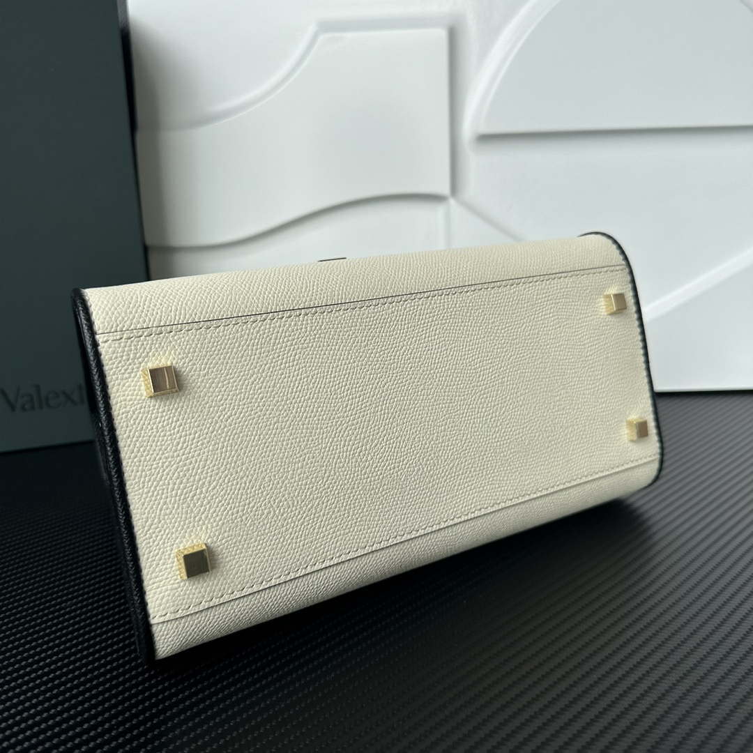 Valextra WBES0056028 Iside Top Handle Medium Bag White and Black