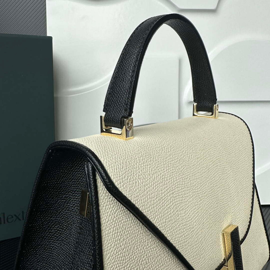 Valextra WBES0056028 Iside Top Handle Medium Bag White and Black
