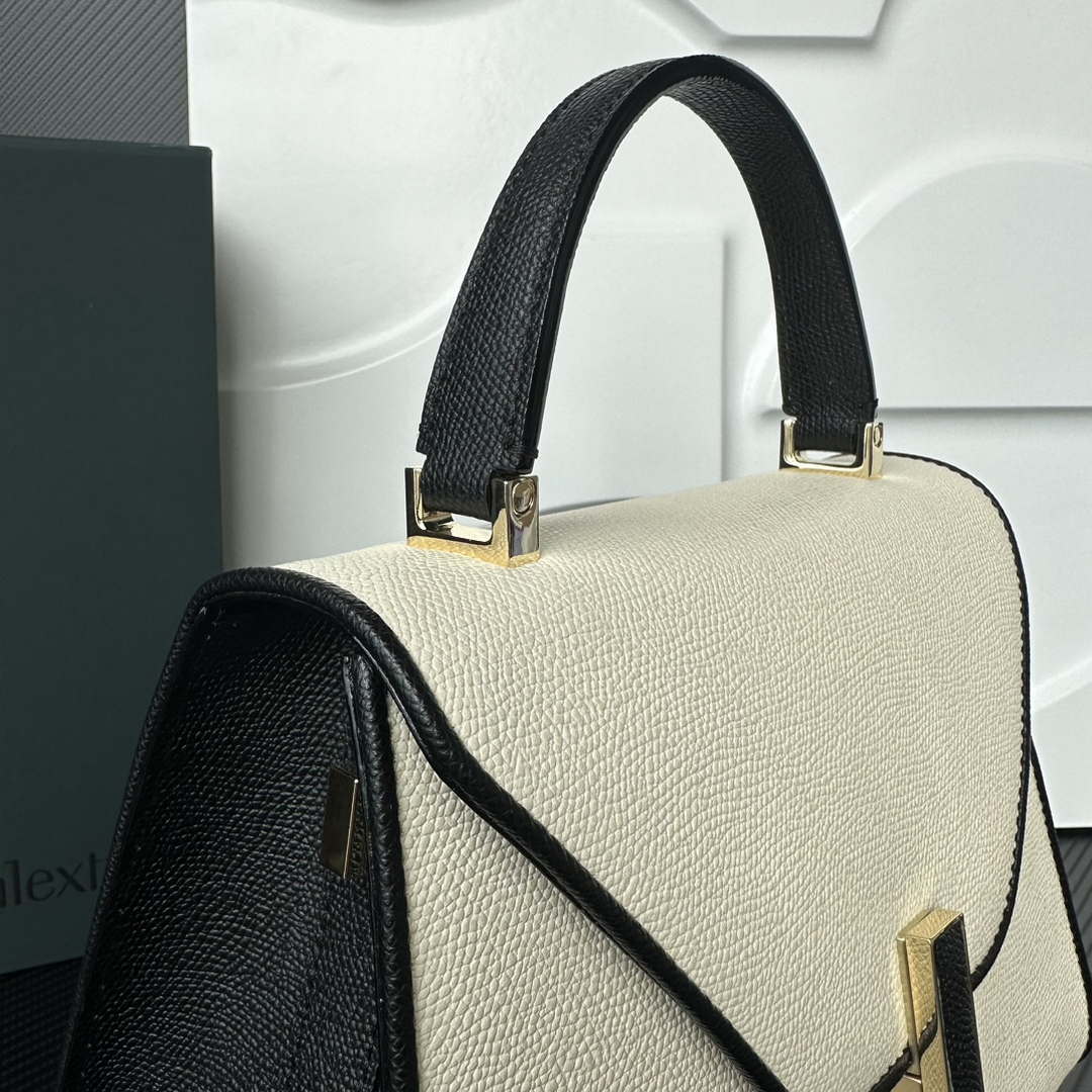 Valextra WBES0056028 Iside Top Handle Medium Bag White and Black