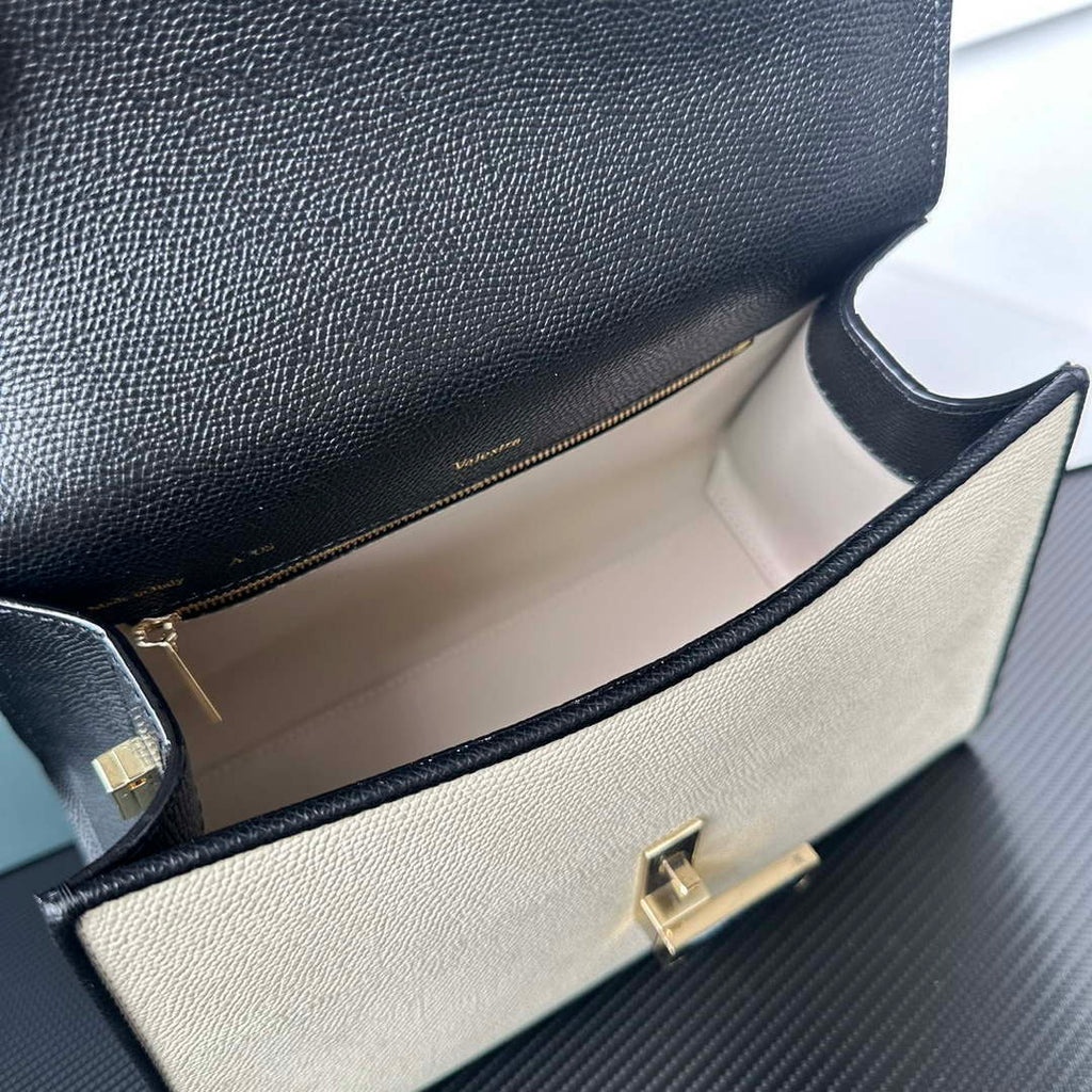Valextra WBES0056028 Iside Top Handle Medium Bag White and Black