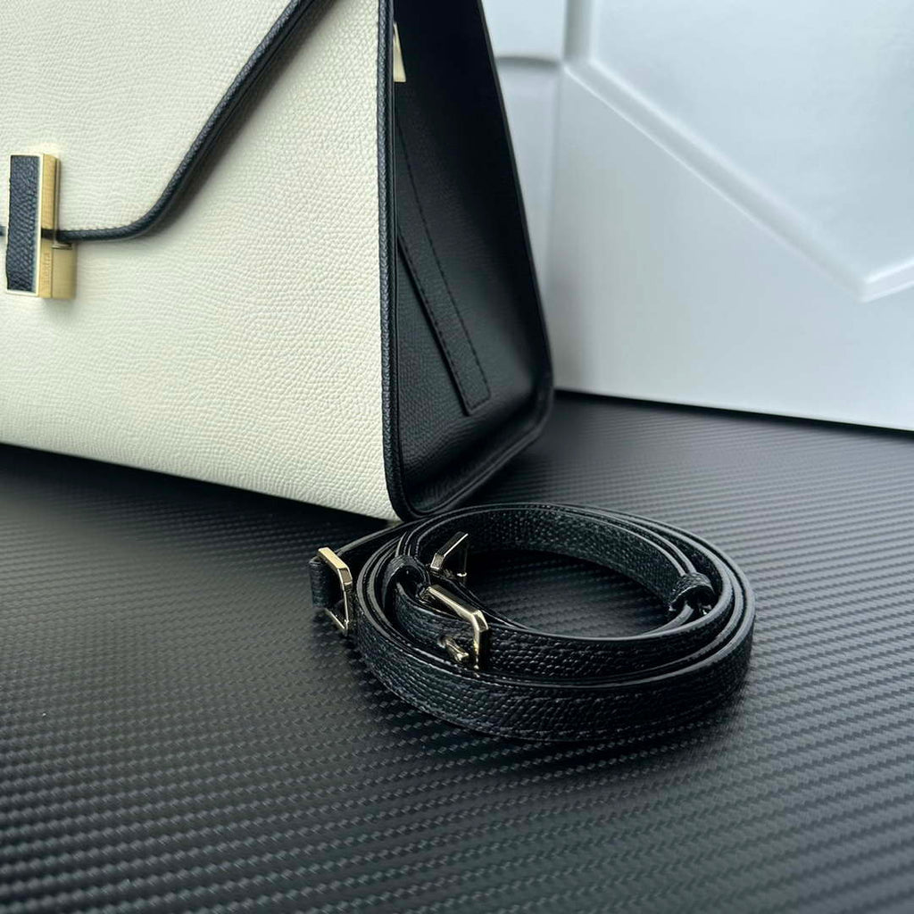 Valextra WBES0056028 Iside Top Handle Medium Bag White and Black