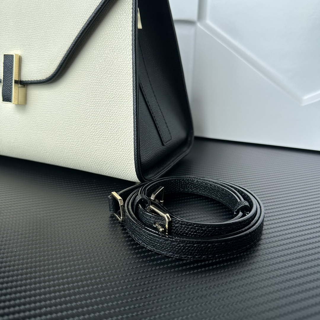 Valextra WBES0056028 Iside Top Handle Medium Bag White and Black