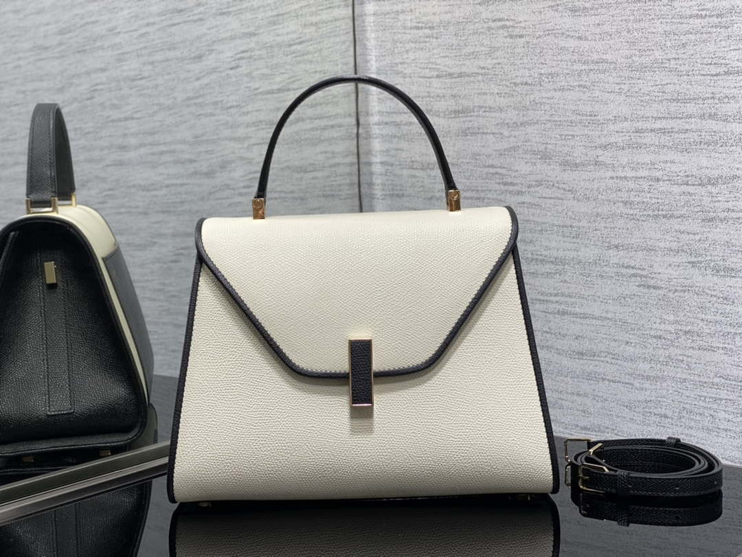 Valextra WBES0056028 Iside Top Handle Medium Bag White & Black - Default Title - View 1
