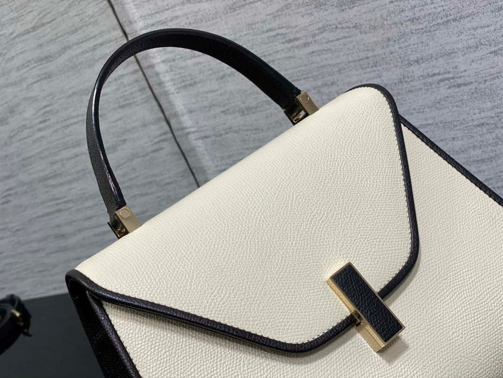 Valextra WBES0056028 Iside Top Handle Medium Bag White & Black