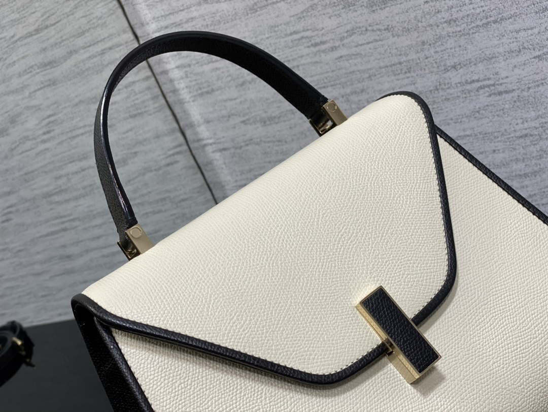 Valextra WBES0056028 Iside Top Handle Medium Bag White & Black