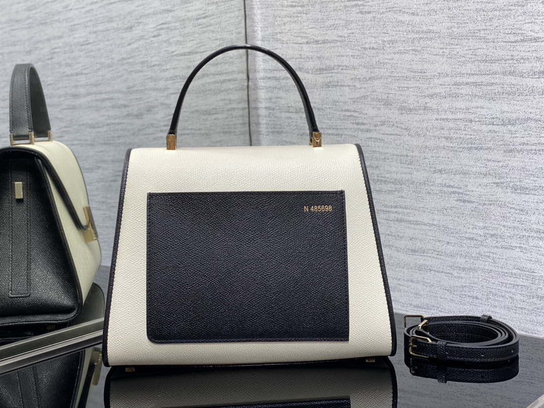 Valextra WBES0056028 Iside Top Handle Medium Bag White & Black