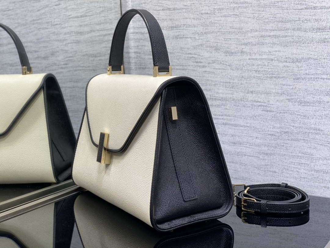Valextra WBES0056028 Iside Top Handle Medium Bag White & Black