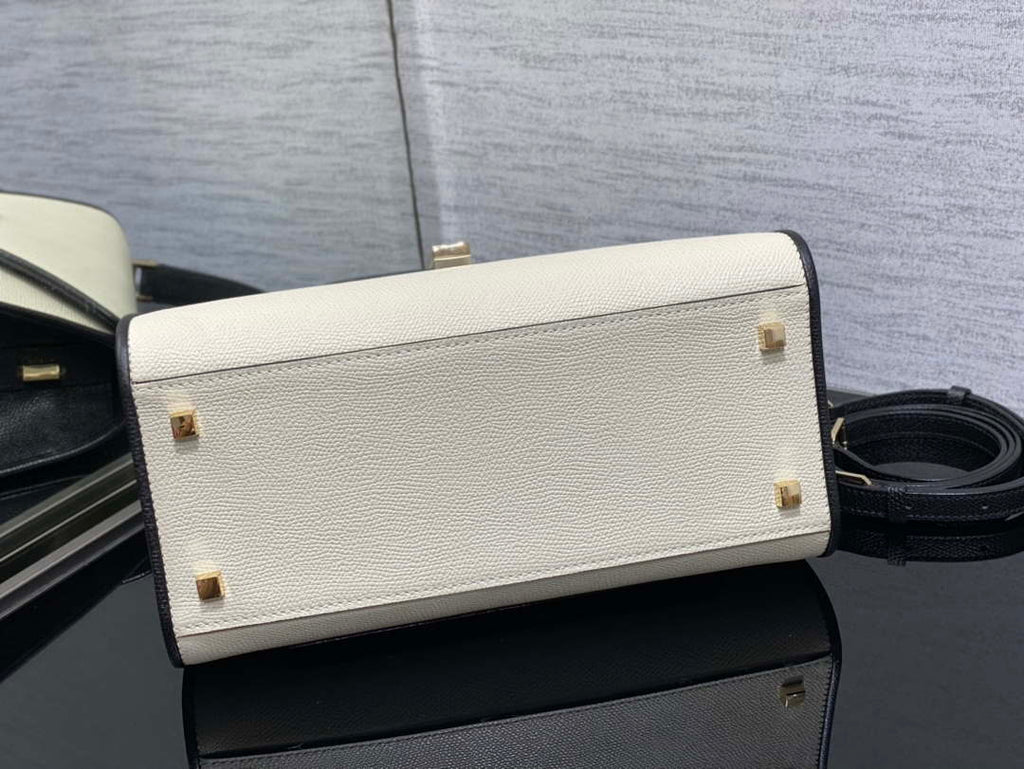 Valextra WBES0056028 Iside Top Handle Medium Bag White & Black