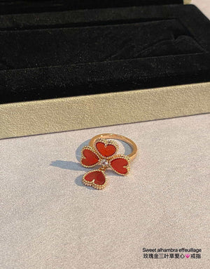 Van Cleef & Arpels VCARN5P600 Sweet Alhambra Effeuillage Carnelian 18KT Gold Ring - Default Title - View 2