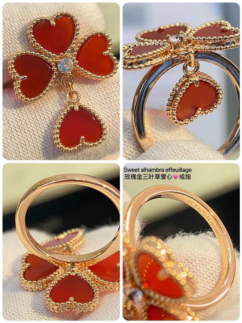 Van Cleef & Arpels VCARN5P600 Sweet Alhambra Effeuillage Carnelian 18KT Gold Ring