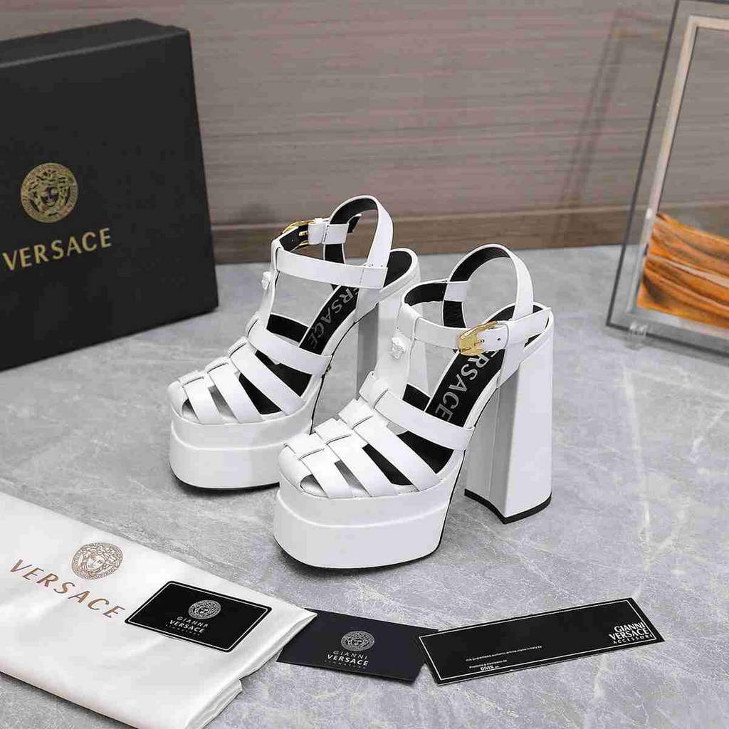 Versace 221404 White 'La Medusa' Platform Mary Jane Heels Sandals 130mm V500380
