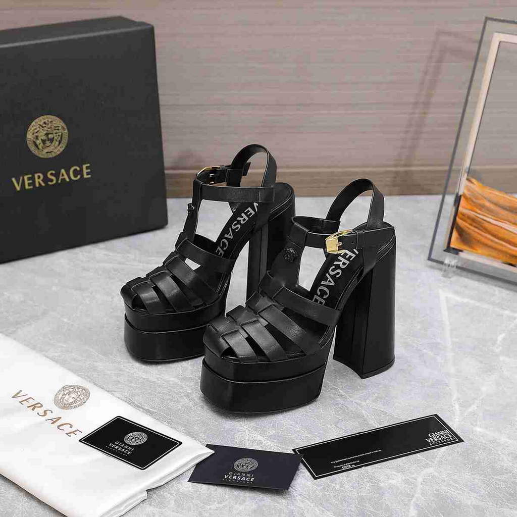 Versace 221404 Black 'La Medusa' Platform Mary Jane Heels Sandals 130mm V500381