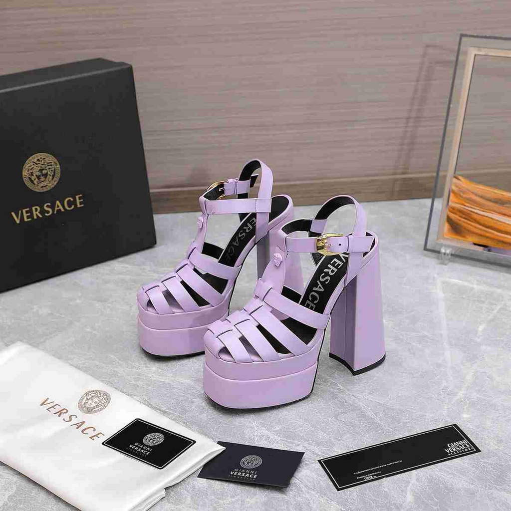 Versace 221404 Purple 'La Medusa' Platform Mary Jane Heels Sandals 130mm V500382