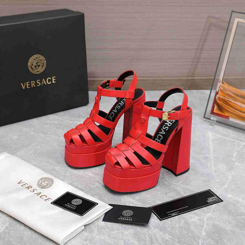 Versace 221404 Red 'La Medusa' Platform Mary Jane Heels 130mm V500384