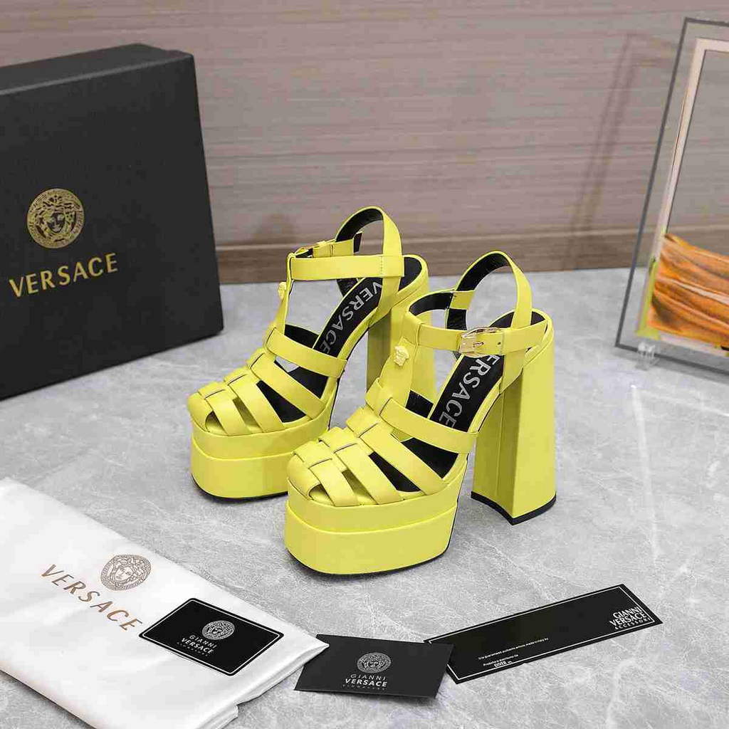 Versace 221404 Yellow 'La Medusa' Platform Mary Jane Heels 130mm V500385