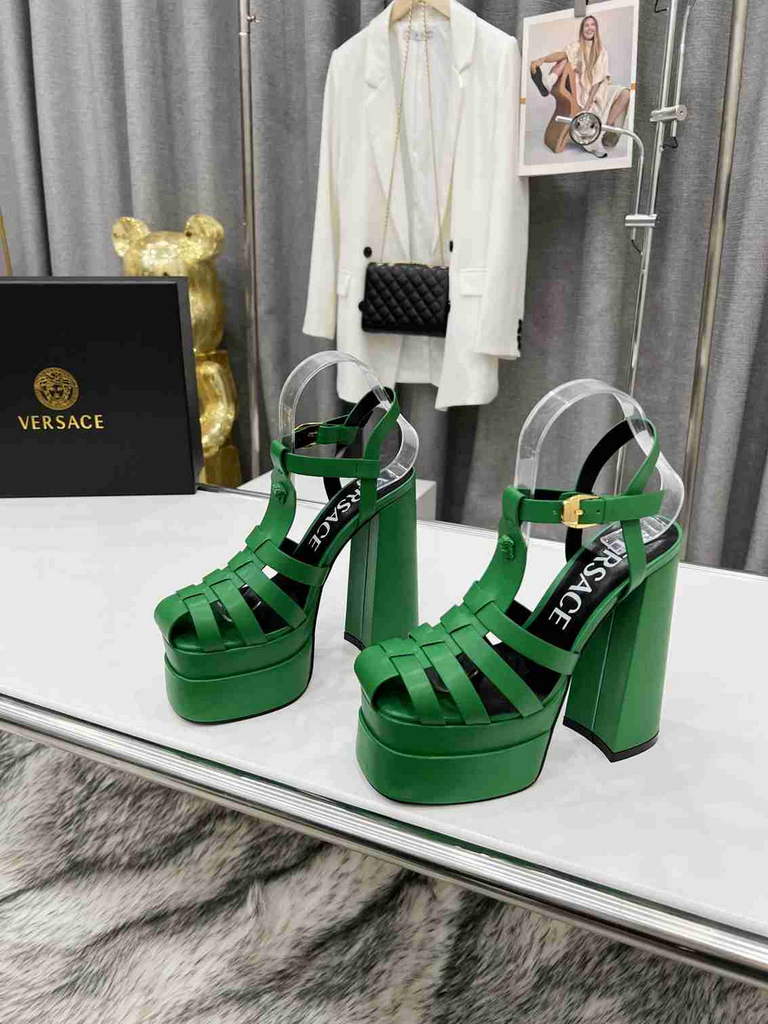 Versace 221404 Green 'La Medusa' Platform Mary Jane Heels 130mm V500386