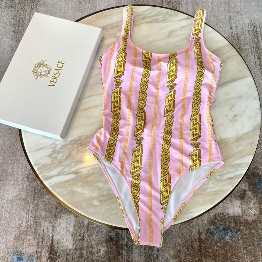 Versace Chain Pinstripe One-Piece Swimsuit 1001408