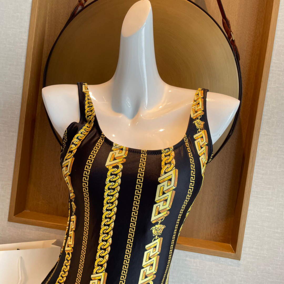 Versace Chain Pinstripe One-Piece Swimsuit 1001409