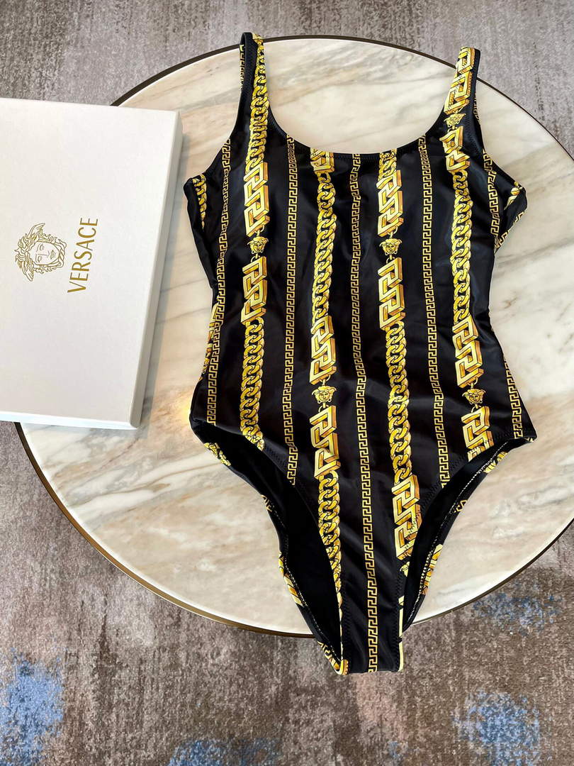 Versace Chain Pinstripe One-Piece Swimsuit 1001409