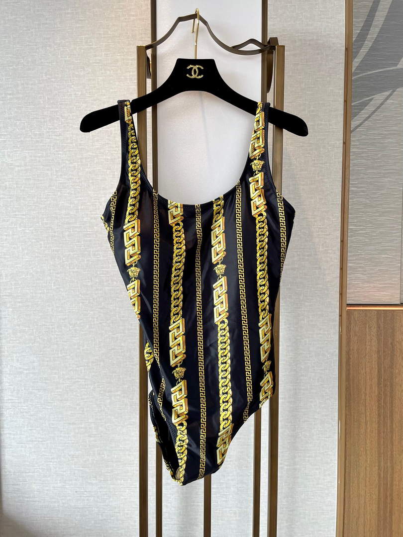 Versace Chain Pinstripe One-Piece Swimsuit 1001409