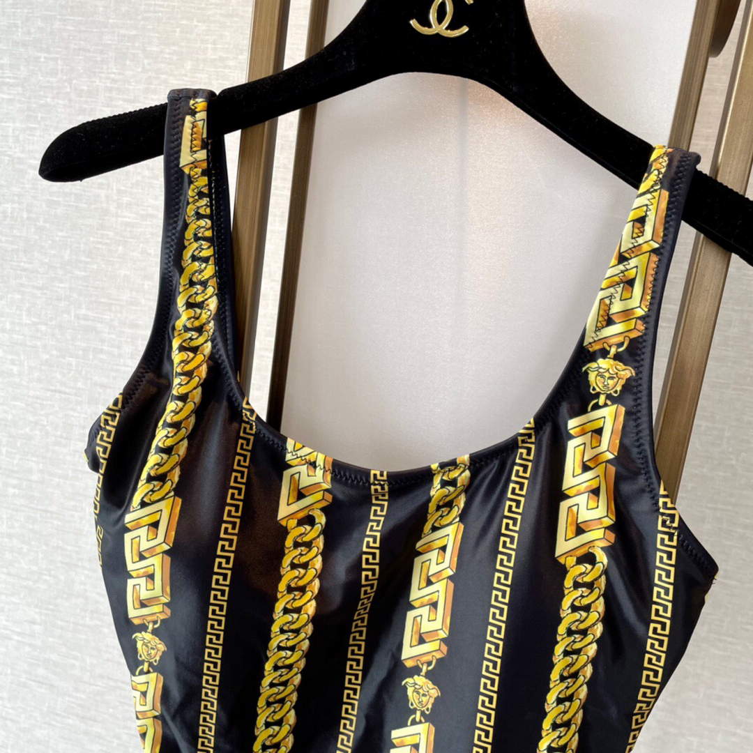 Versace Chain Pinstripe One-Piece Swimsuit 1001409