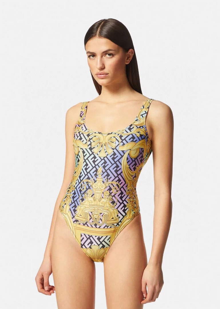 Versace FENDACE 1005956 Gold Baroque One-Piece Swimsuit