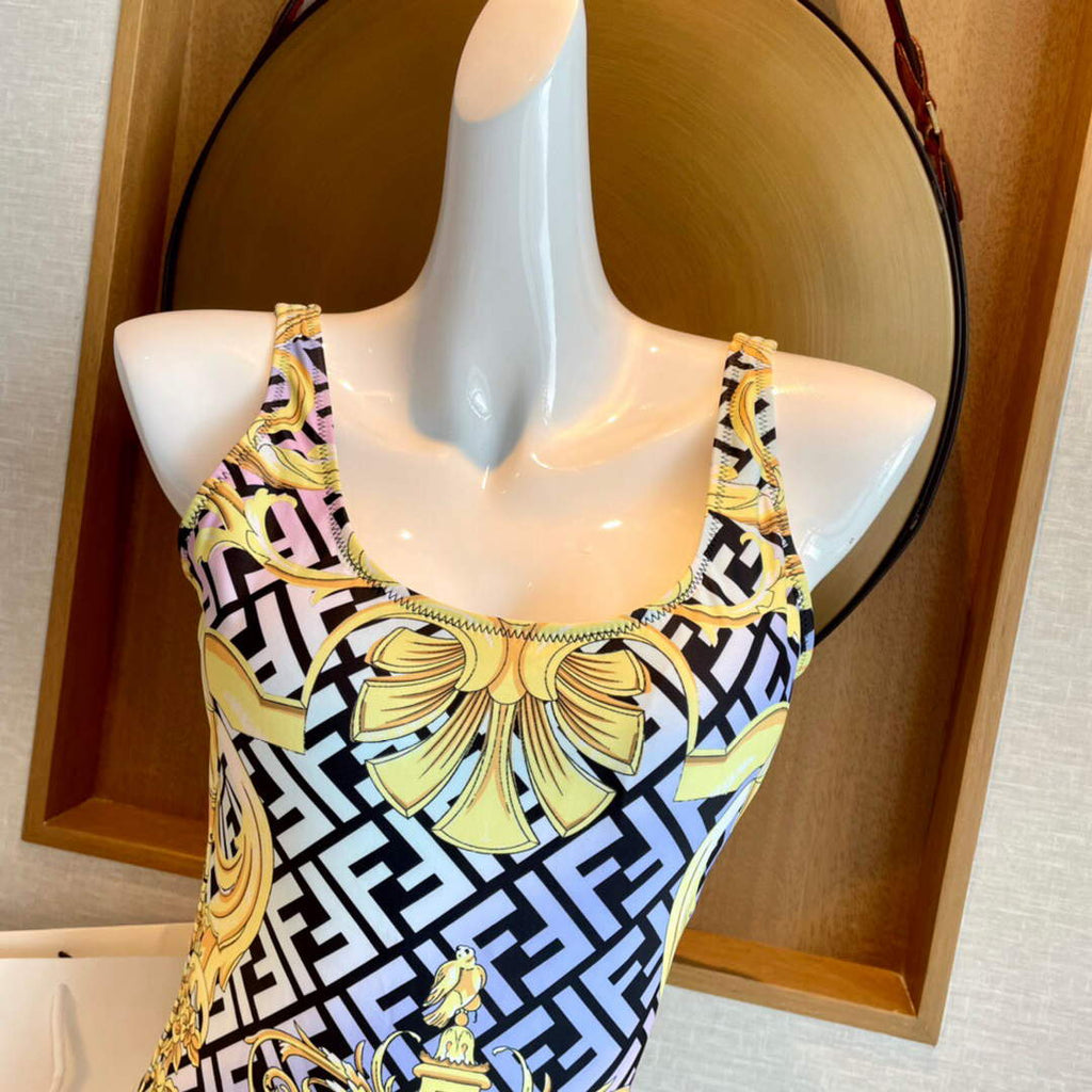 Versace FENDACE 1005956 Gold Baroque One-Piece Swimsuit