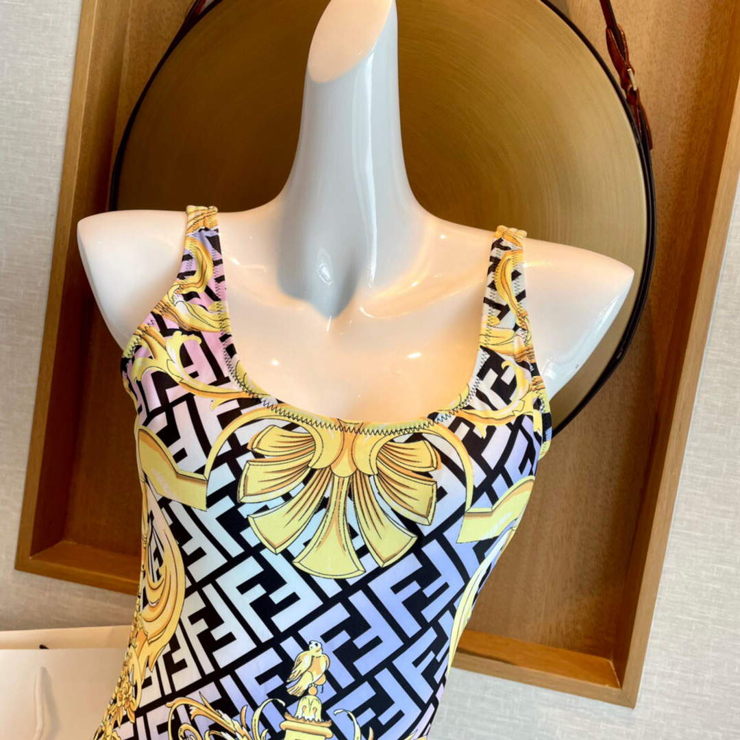 Versace FENDACE 1005956 Gold Baroque One-Piece Swimsuit