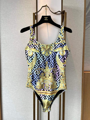 Versace FENDACE 1005956 Gold Baroque One-Piece Swimsuit - S - View 6