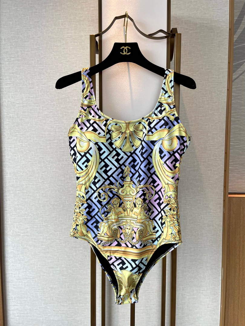 Versace FENDACE 1005956 Gold Baroque One-Piece Swimsuit
